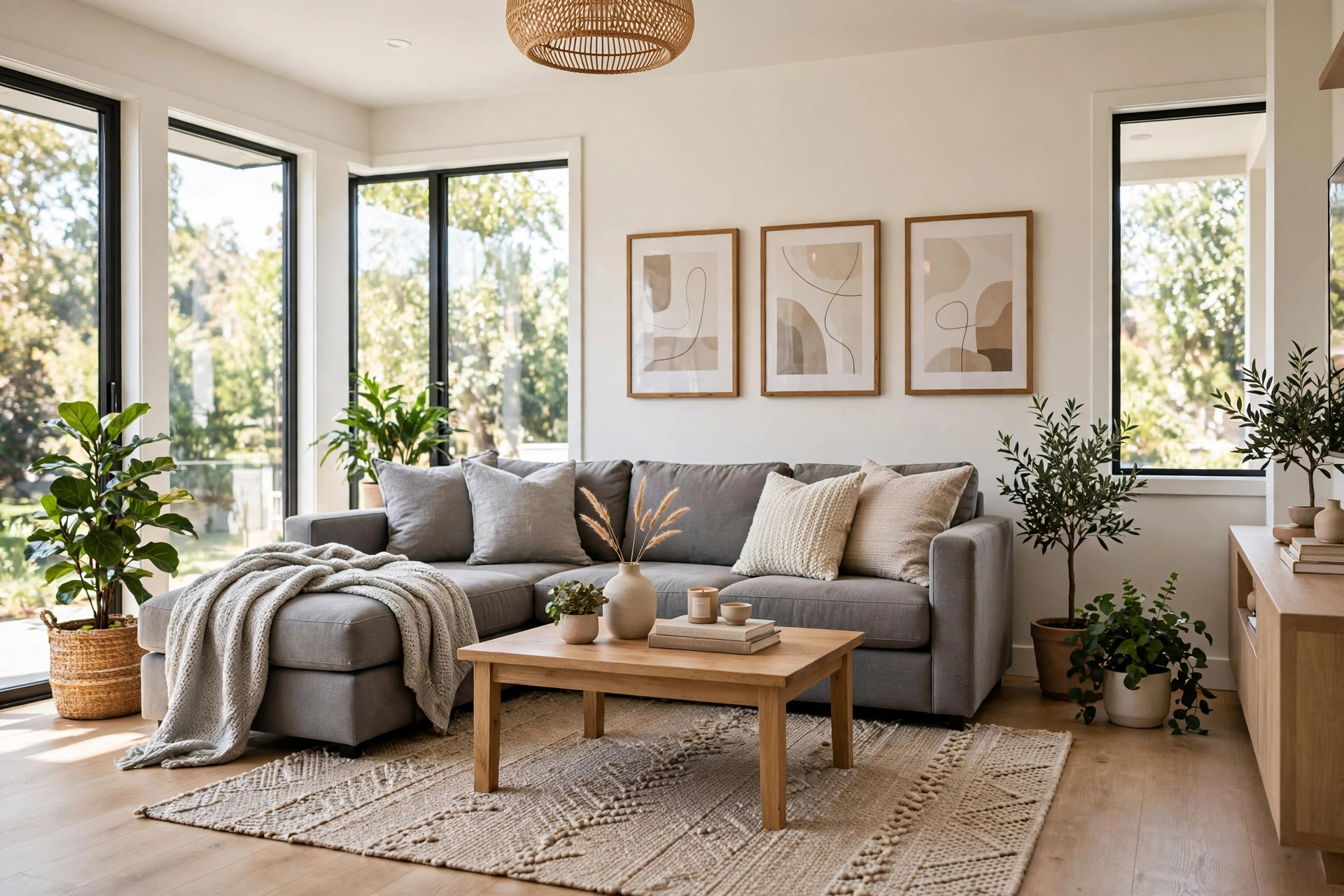 AI-rendered virtually staged living room for a real estate listing