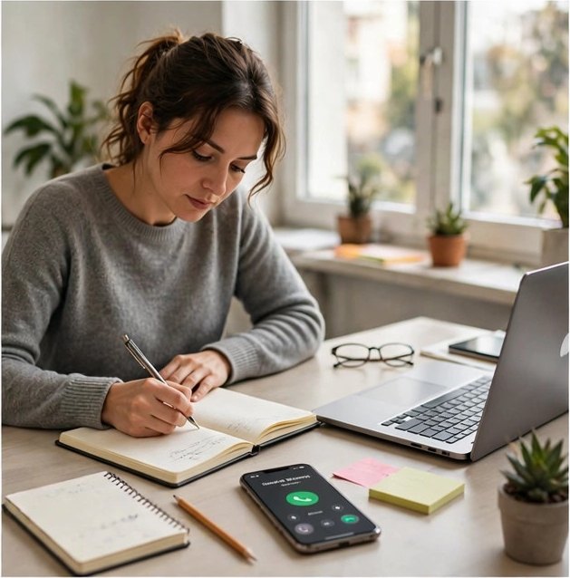 Business owner writing up a customer quote at her desk