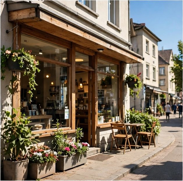 A local small business storefront on a sunny street