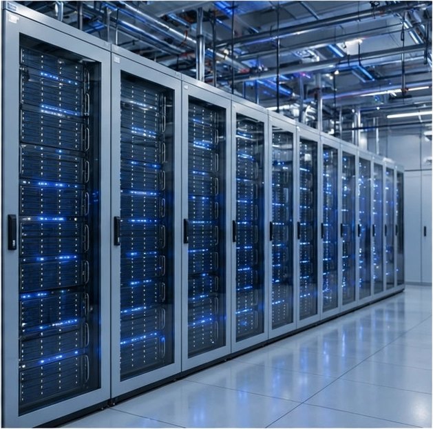 Rows of servers in a modern data centre