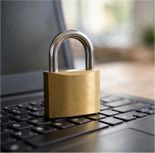 A padlock on a laptop keyboard, symbolising SSL security